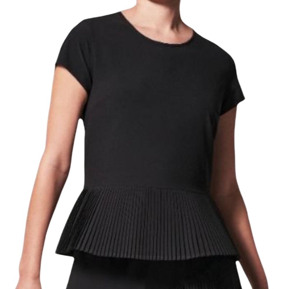 SPANX Yes Pleats Black Pleated Hem Tee Womens Medium Short Sleeve Top
